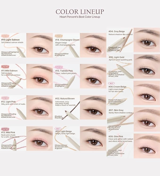 Heart Percent Dote On Mood Gel Eyeliner Pencil – Long-Lasting Waterproof Smudge Proof Smooth Retractable, Aegyo Sal Makeup, Under Eye Highlighter with Built-In Sharpener, #02. Natural Brown