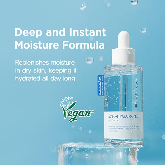 Nightingale Ecto-Hyaluronic Ampoule with 8 layer Hyaluronic Acid, Ectoin, Hyaluronic acid Serum For Dry Skin, Fragrance Free, Hypoallergenic, Allergen Free, Cruelty Free, Vegan, Korean Skin Care