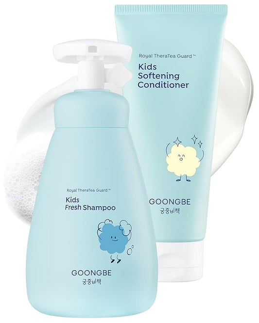 GOONGBE Kids' Korean Silicone-Free Low pH Fresh Shampoo & Conditioner for Sensitive Scalp - Deep Cleansing for Oily Scalps & Softening for Weak, Frizzy Hair - Allergen-Free Scent, 10.1 fl.oz & 6.76 oz