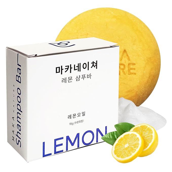 Maka Nature Low-Carbon Shampoo Bar | Korean K-Beauty Haircare with Natural Ingredients for Scalp & Hair Types | Vegan, Eco-Friendly, pH balanced, 3.35oz (Lemon)