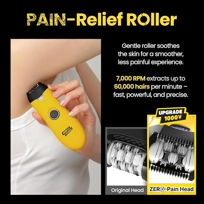 Gorilla Technique Mini Epilator 1000V, Pain Relief Roller, Body Hair Removal Device, Electric Tweezers for Women & Men, Specialized for Narrow and Sensitive Area, Korean Skin Care - 1000V