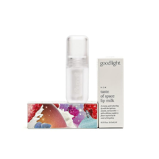 good light Taste of Space Lip Milk. Long Lasting, Moisturizing Lip Primer & Lip Mask With Collagen & Mango Seed Butter For Plumper, Hydrated Lips. Raspberry Flavor. Vegan Korean Makeup, 0.15 Fl. Oz.