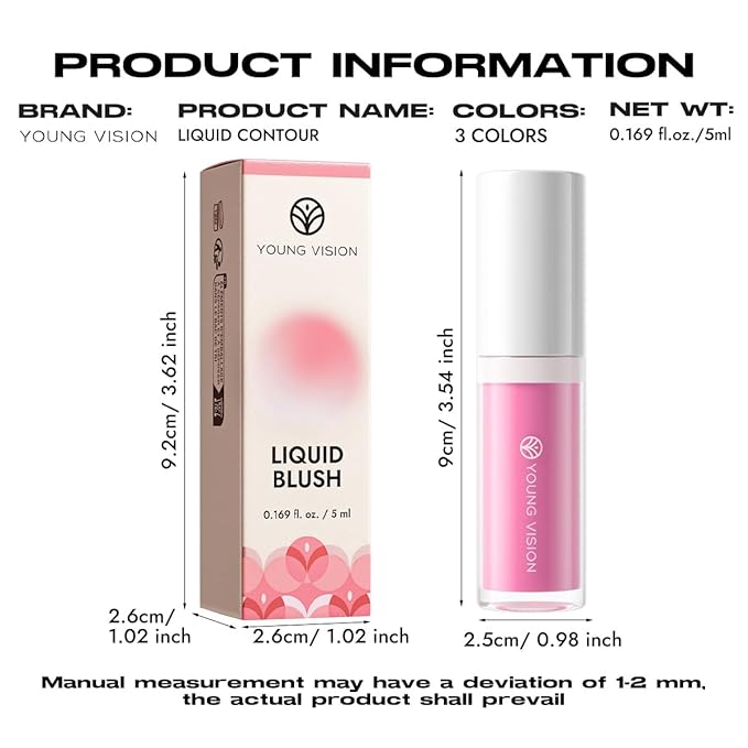 YOUNG VISION Liquid Blush, Long Lasting Korean Liquid Blush, Non-sticky Waterproof Lightweight Face and Cheek Tint, Moisturizing High Pigment Water Tint for Face, Cheeks, Mature Skin