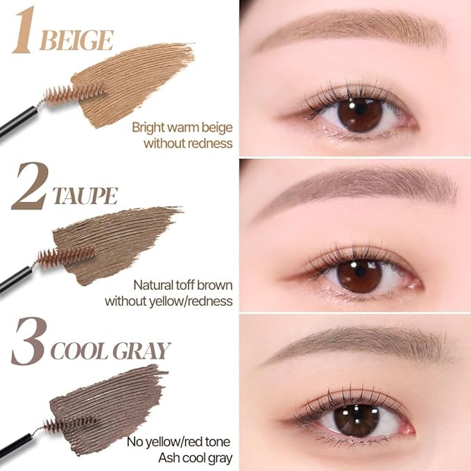 Espoir The Brow Color Fixing Cara #3 Cool Gray | Easy Fixing without Clumping with Skinny Brush, Long-Lasting & Smudge-proof Eyebrow Mascara, Soft Mood Coloring Tinted Gel, Korean Makeup, 0.1 Fl Oz.