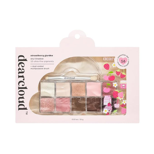 dearcloud Sky/Shadow – Strawberry Garden – eye shadow palette makeup with 10 Ultra-Fine Pigments & Dual-Ended eyeshadow brush – Korean beauty eye makeup (Strawberry Garden)