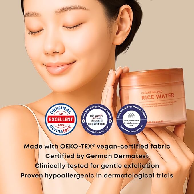 Rice Water Cleansing Pads – Makeup Remover Wipes & Korean Toner Pads with Centella Asiatica, Exfoliating for Blackhead Removal & Pore Minimizer, 50 Pad