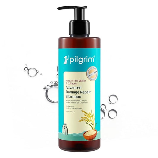Pilgrim Advanced Damage Repair Shampoo | Korean Rice Water & Collagen, 17 Amino Acids, Wheat Protein & 5 Ceramides Paraben-Free, For Dry & Damaged Hair | 13.5 fl oz, 400ml