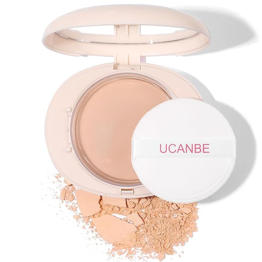 UCANBE 2-in-1 Pressed Face Powder & Foundation Makeup, Matte Oil Control Flawless Setting Powder, Korean Makeup,Waterproof Long Lasting Finishing Powder (Light)