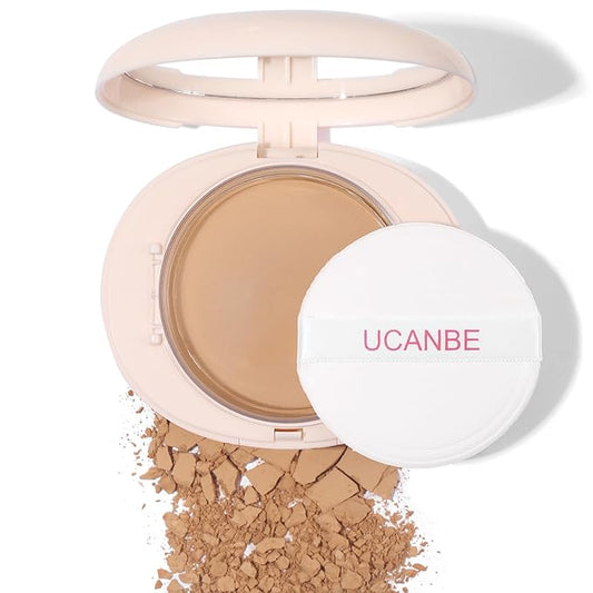 UCANBE 2-in-1 Pressed Face Powder & Foundation Makeup, Matte Oil Control Flawless Setting Powder, Korean Makeup,Waterproof Long Lasting Finishing Powder (Natural)