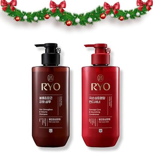 RYO Hair Strengthen & Volume Shampoo with Damage Care & Nourishing Conditioner | Korean Ginseng Haircare Set for Thinning, Weak or Dry Hair | Strengthening & Volumizing K-Beauty Formula | Holiday Gift