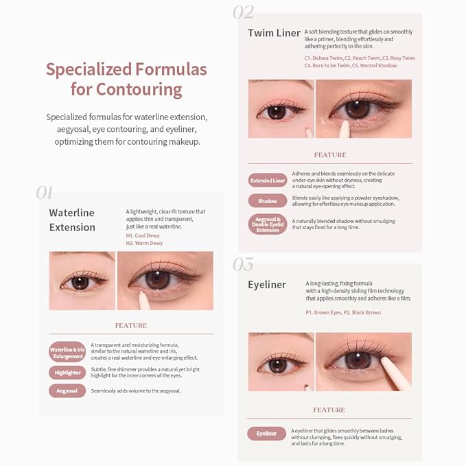 Heart Percent Dote On Mood Contour Eyeliner Slim, Long Lasting Aegyosal Waterline Extended Twim Liner for Eye Contouring Makeup, P1. Brown Eyes