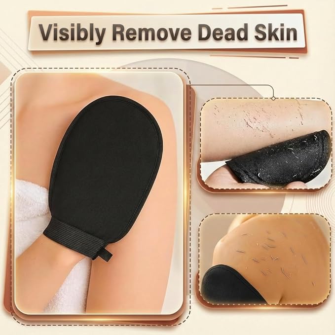 Deep Exfoliating Glove 4 Pcs, Korean Exfoliating Mitt for Body Scrub, Dead Skin Removal & Keratosis Pilaris Treatment, Spray and Self Tan Remover