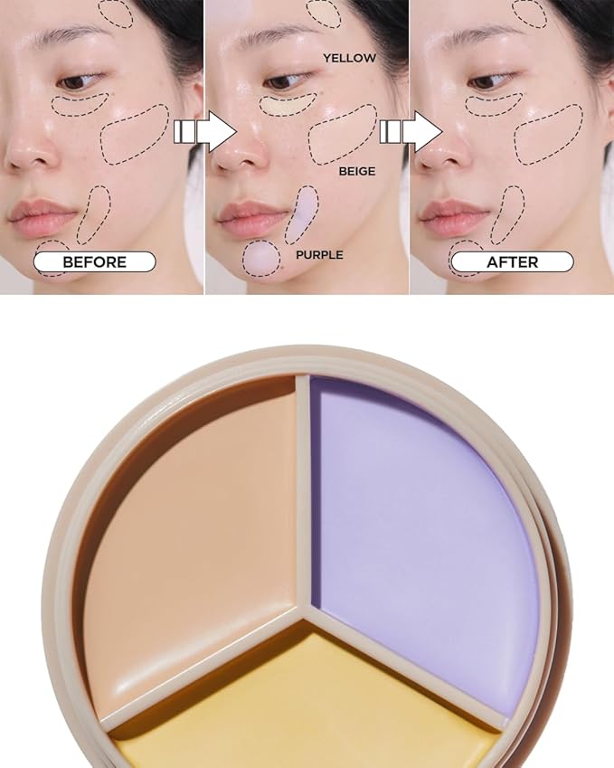 THESAEM Cover Perfection Triple Pot Concealer - 04 Tone Up Beige for Brightening & Vitality - 3-Color Multi Concealer Palette for Dull Yellow Tone - Korean Makeup with Sweet Almond Oil & Herbal Water