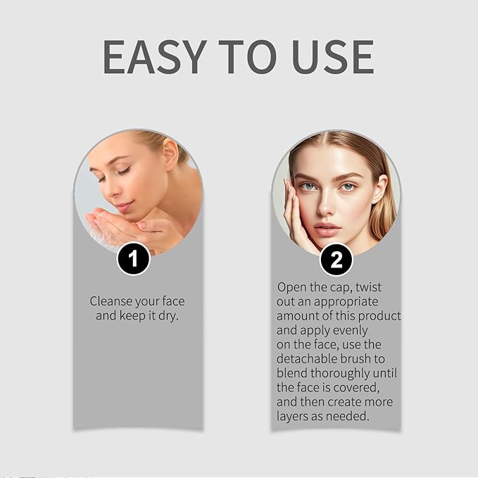 Blanc Cover Cream Stick - Korean Color Changing Foundation Stick V - Dual-Ended with Detachable Brush, Medium to Full Coverage Base Makeup, Portable for Daily Use (Natural)