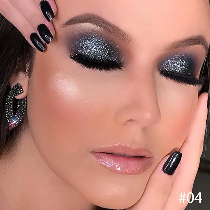 Single Cream Glitter Eyeshadow, Shimmer Eyeshadow Palette, Korean Eye Glitter Makeup, Ultra-Blendable, Sparkle Silver Eye Shadow, Single Shade Metallic Pigmented (Black)