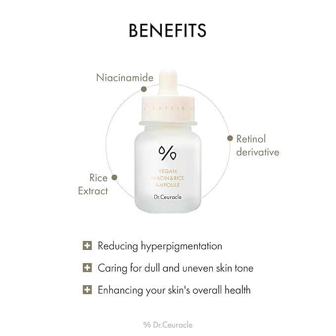 Dr.Ceuracle Vegan Niacin & Rice Ampoule - Dark Spot Discoloration Correcting Facial Treatment Serum with Soft and Silky Finish, Korean Skincare for Stocking Stuffers (30 ml / 1.01 fl. oz.)