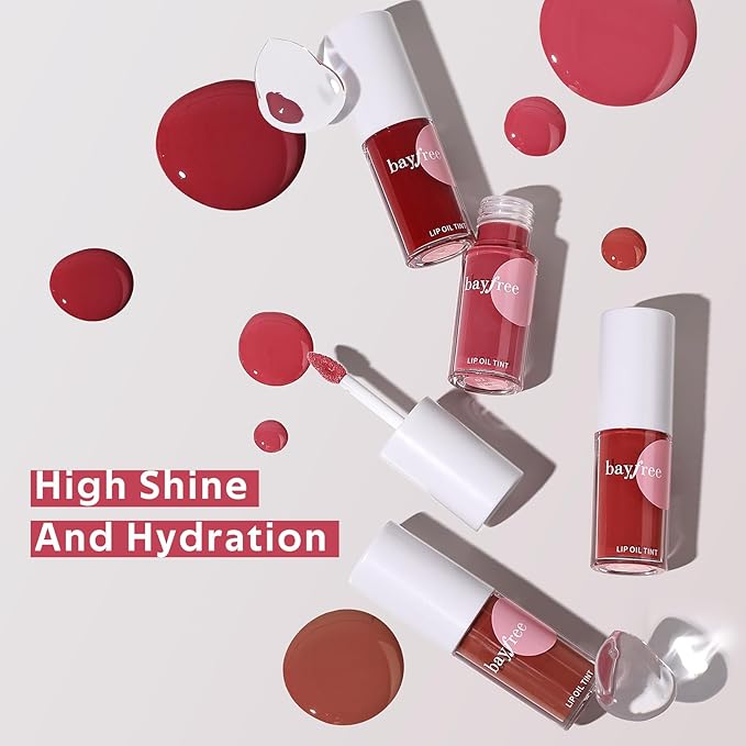 bayfree Hydrating Tinted Lip Oil, Korean Lip Gloss with High Shine & Pigmented Color, Lightweight Non-Sticky Formula for Dry Lips, Vitamin E Enriched for All-Day Moisturizing, Vegan & Cruelty-Free