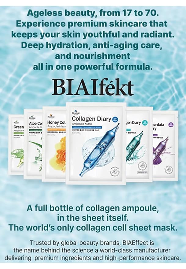 BIAIfekt HOUTTUYNIA CORDATA COLLAGEN Diary Ampoule sheet face mask skin care Korean Hydrating, Soothing, Nourishing, Glass skins, Mild, PH Balancing, Premium daily, BEYOND HYDROGEL