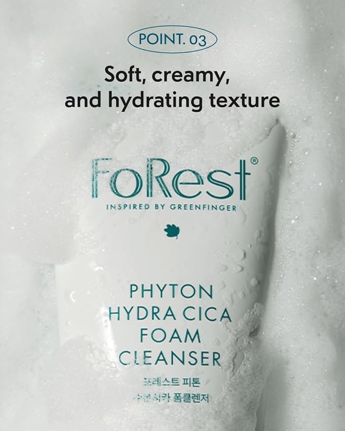FOREST Phyton Hydra Cica Foam Cleanser 6.76 fl. oz. | Moisturizing | Low-pH | Hydrating Cleansing Wash for Sensitive Skin | Korean Skin Care | Deep Cleansing