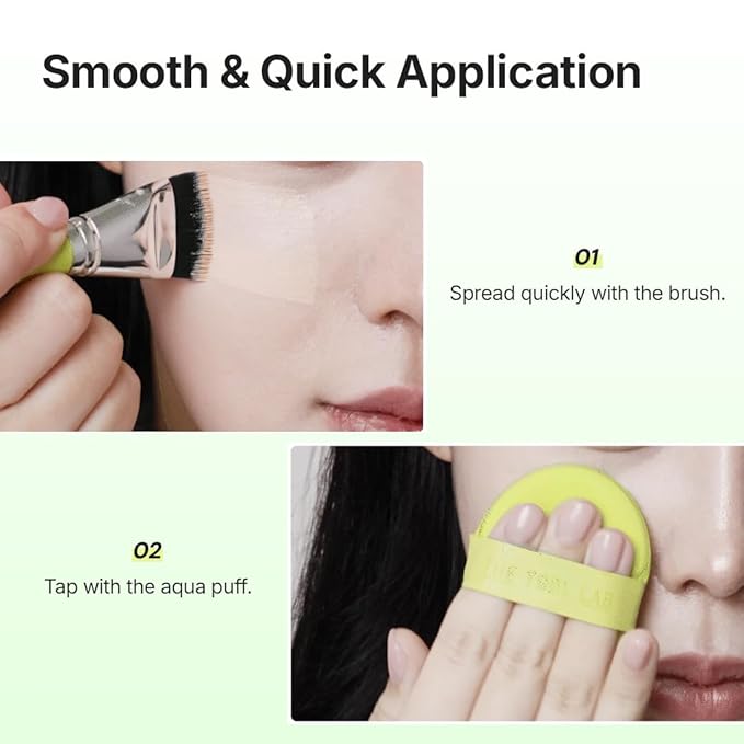 THE TOOL LAB Aqua Fitting Duo, Makeup Set with Flat Foundation Brush and Liquid Foundation Puff, Portable Case with 1.1" Flat Brush, Korean Makeup