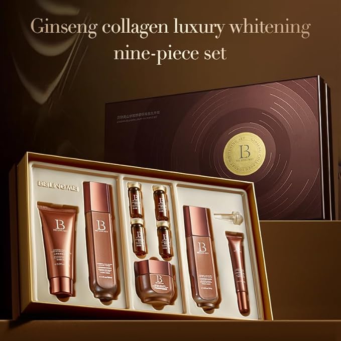 Ginseng Collagen Skincare Set 9-Piece - Korean Skin Care Set,with Face Wash, Toner, Lotion,Essence*4, Eye Cream, Cream,Deep Hydration,Anti-Aging & Skincare Gift Set for Women