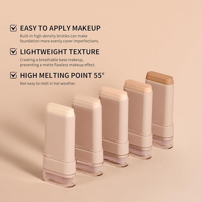 Beauty Balm Serum Boosted Skin Tint, Dual-Ended Eraser Foundation Stick with Brush, Full Coverage Cream Korean Makeup, Long-Lasting Stick for Smooth, Flawless Finish (#3 Warm Beige)