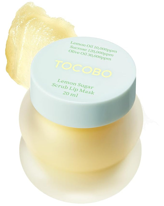 TOCOBO Lemon Sugar Lip Mask – Korean Vegan Lip Scrub & Overnight Exfoliating Treatment for Dry, Chapped Lips – Hydrating, Plumping, Smoothing – Glazed Balm Texture, Non-Sticky, 0.68oz
