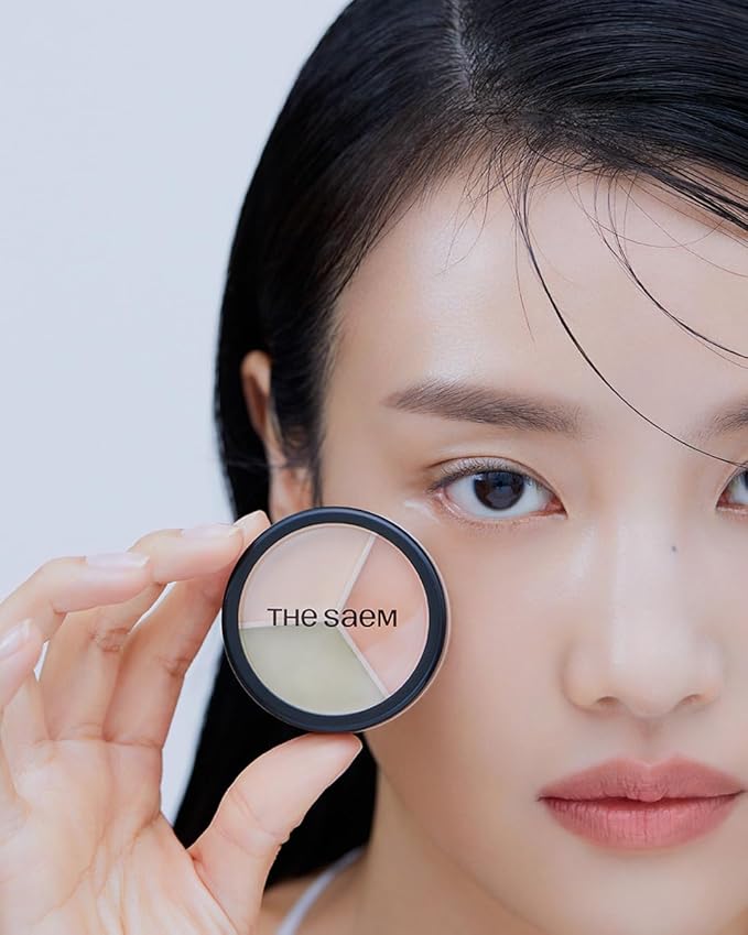 THESAEM Cover Perfection Triple Pot Concealer - 05 Dark Up Beige for Dark Circles & Under-Eye - 3-Color Multi Concealer Palette with Volume & Brightening - Korean Makeup with Sweet Almond Oil
