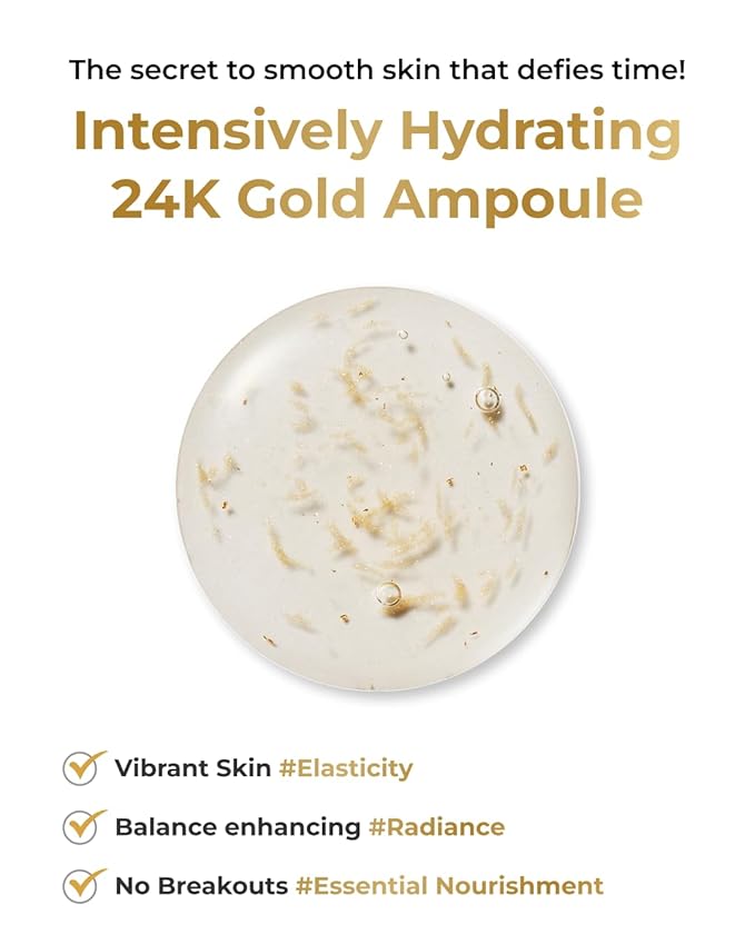 BOM COSMETICS Peptide Power Ampoule 1.01 Fl Oz, Penta-Peptide with 24k Gold Thread and 99% Pure Gold for Skin Collagen Boost, Firming Serum to Improve Elasticity and Radiance, Korean Skin Care