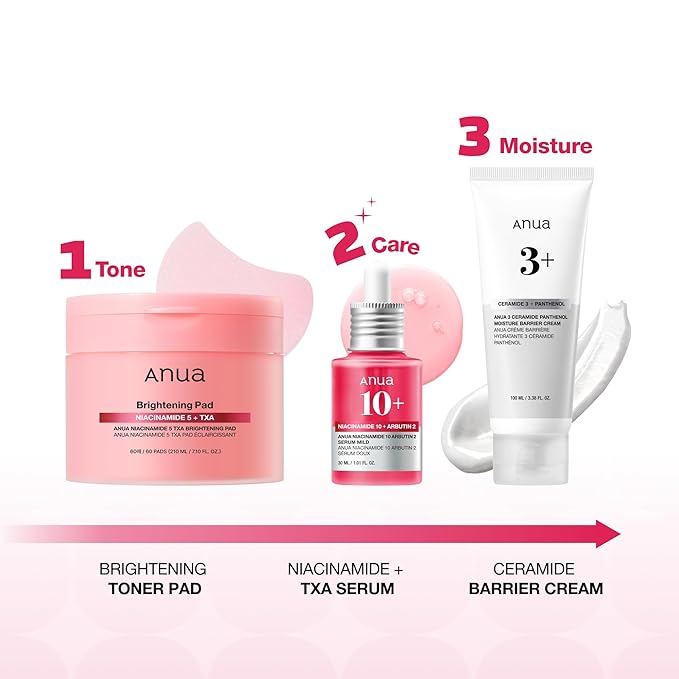 ANUA BRIGHTENING Niacinamide Skincare Routine Set (Amazon Exclusive Set), Niacinamide Serum & Toner Pad & Face Moisturizer, Skin clarity, Moisture barrier for Daily care, Korean Skincare Set