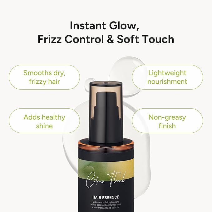 2-in-1 Korean Hair Perfume Oil & Serum with Morrocan Argan Oil & 12 Amino Acids for Dry, Damaged, Glass Hair Shine & Frizz-Control – Paraben & Alcohol-Free – Citrus Floral – 100ml / 3.38 fl oz