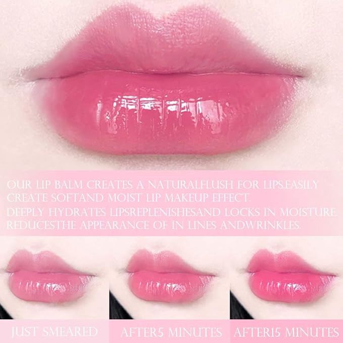 evpct 2Pcs Strawberry Tinted Lip Balms PH Lip Color Changing Lipstick Balm Stain Gift Set Queen for Women Girls Korean Mood Long Lasting Color Change Light Pink Lipstick Lip Tint Plumper Gloss