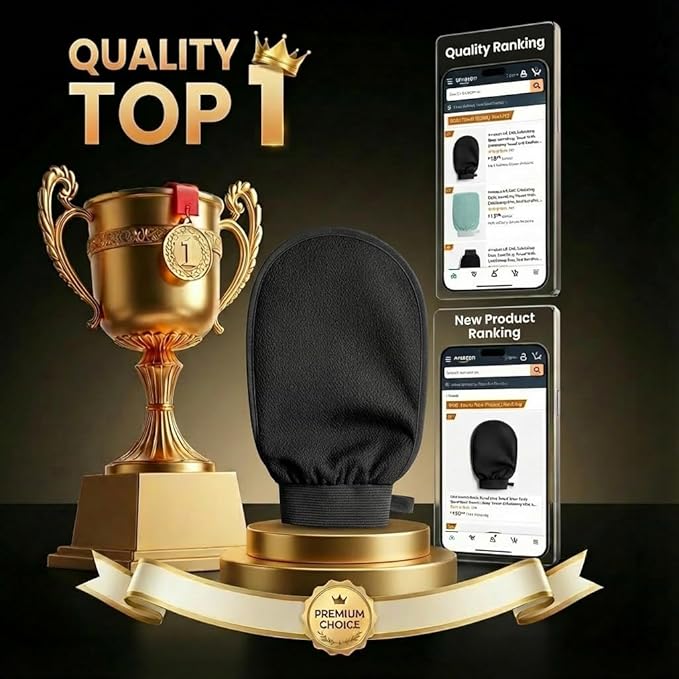 Deep Exfoliating Glove 4 Pcs, Korean Exfoliating Mitt for Body Scrub, Dead Skin Removal & Keratosis Pilaris Treatment, Spray and Self Tan Remover