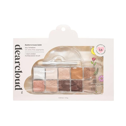 dearcloud Sky/Shadow – Buttercream Latte – eye shadow palette makeup with 10 Ultra-Fine Pigments & Dual-Ended eyeshadow brush – Korean beauty eye makeup (Buttercream Latte)