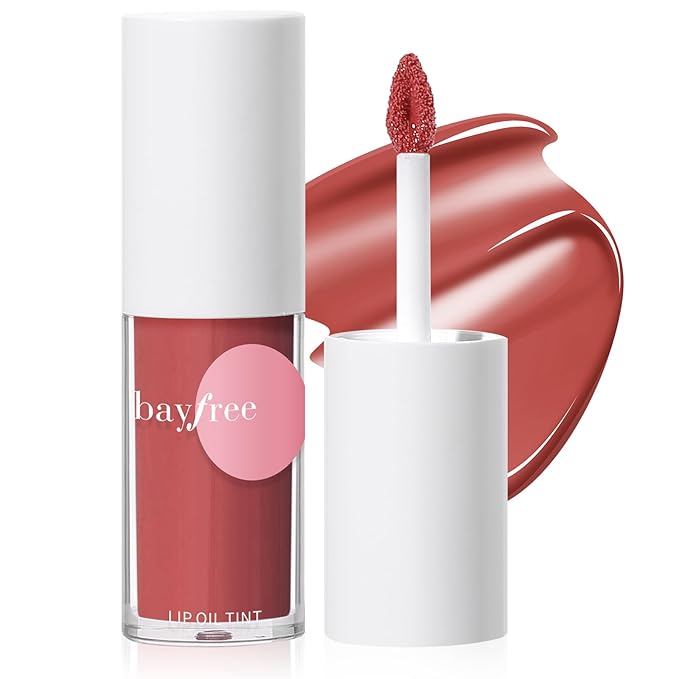 bayfree Hydrating Tinted Lip Oil, Korean Lip Gloss with High Shine & Pigmented Color, Lightweight Non-Sticky Formula for Dry Lips, Vitamin E Enriched for All-Day Moisturizing, Vegan & Cruelty-Free