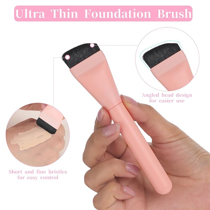2Pcs Flat Foundation Brush,Flat Makeup Brush,Face Spatula Cosmetics Brushes Premium Faces Korean Foundation Brushes Makeup Tool for Liquid Cream Foundations Face Masks and Skincare Application(Pink)