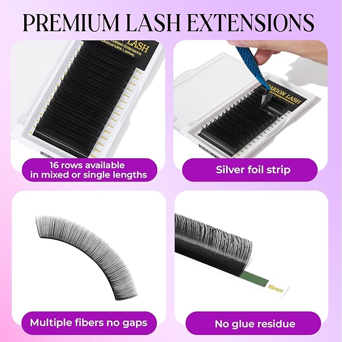 Eyelash Extensions, Mink Lash, Volume & Classic Lashes for Professionals, J/B/C/CC/D/L/M Curl, 4-15mm Length, Soft Korean PBT Fiber, 16 Rows Lash Tray (Black-CC-0.12-13mm)