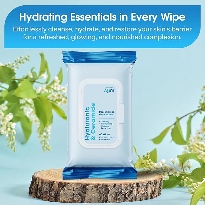 Hyaluronic Acid & Ceramide Face Wipes – Dermatologist Tested, Anti-Aging, Korean Skin Care – Removes Makeup, Deep Hydration, Strengthens Skin Barrier – Vegan, Clean Beauty – 240 Count