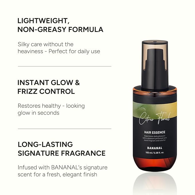 2-in-1 Korean Hair Perfume Oil & Serum with Morrocan Argan Oil & 12 Amino Acids for Dry, Damaged, Glass Hair Shine & Frizz-Control – Paraben & Alcohol-Free – Citrus Floral – 100ml / 3.38 fl oz