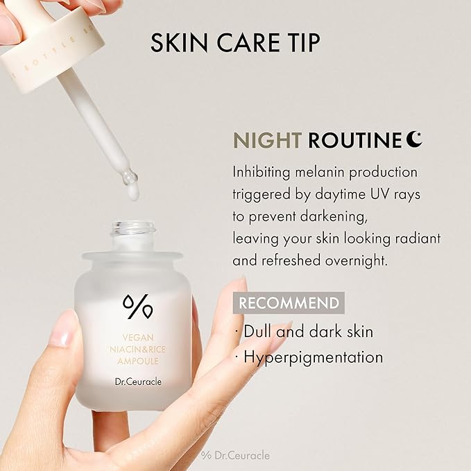 Dr.Ceuracle Vegan Niacin & Rice Ampoule - Dark Spot Discoloration Correcting Facial Treatment Serum with Soft and Silky Finish, Korean Skincare for Stocking Stuffers (30 ml / 1.01 fl. oz.)
