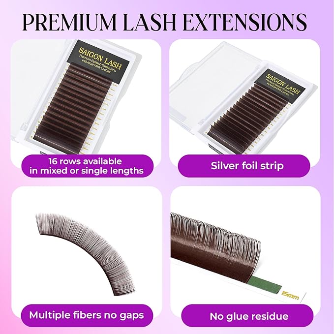 Eyelash Extensions, Mink Lash, Volume & Classic Lashes for Professionals, J/B/C/CC/D/L/M Curl, 4-15mm Length, Soft Korean PBT Fiber, 16 Rows Lash Tray (Dark chocolate-C-0.05-8-15mm)