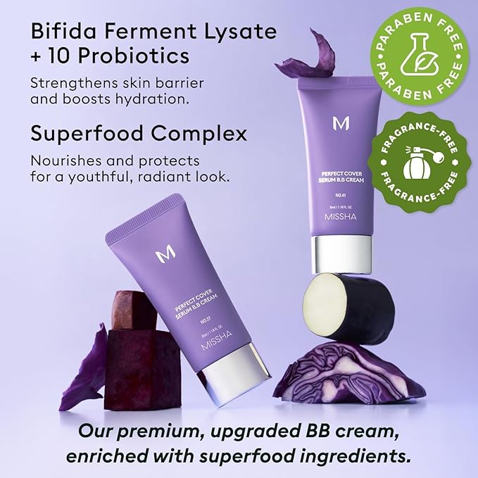 MISSHA M PERFECT COVER SERUM BB CREAM No.25 Warm Beige - Medium with Warm Undertone, BB Cream by Cardi B Pick, Skin Tint, Tinted Moisturizer, Skin Care Foundation Makeup, Korean Makeup,1.18 Fl oz