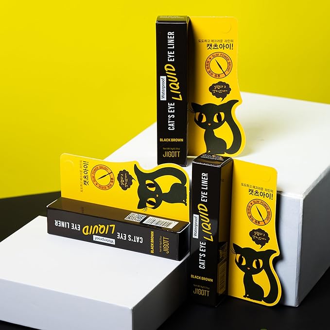 Jigott - Cat's Eye Waterproof Liquid Eyeliner (Black Brown) (0.31floz / 9g) - Korean Beauty Makeup, Smudge-proof, Long-lasting