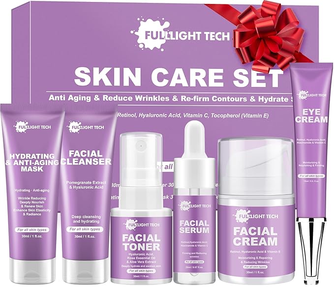 Skin Care Set,6 Pcs Anti-aging Skincare w/Korean Retinol,Hydrate, Moisturize Skin,Facial Skin Care Routine Kit Women Teen Girls Travel Skincare Gift Set,Valentines Birthday Gift for Women Her Mom