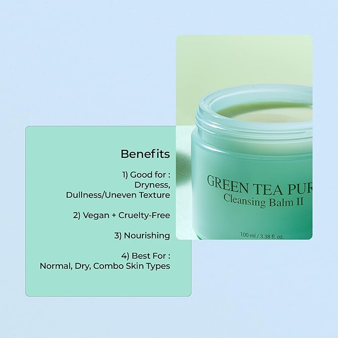 YADAH Green Tea Cleansing Balm II (3.38fl oz) - Makeup Remover, Moisturizing, Residue-Free. Korean Skin Care. Vegan, For Sensitive Skin