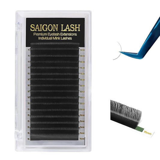 Eyelash Extensions, Mink Lash, Volume & Classic Lashes for Professionals, J/B/C/CC/D/L/M Curl, 4-15mm Length, Soft Korean PBT Fiber, 16 Rows Lash Tray (Black-D-0.12-9mm)