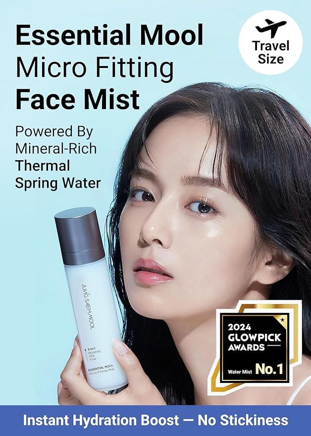JUNG SAEM MOOL Essential Mool Micro Fitting Face Mist 1.86 Fl Oz, Ultra-Fine Hydrating Makeup Setting Spray with Thermal Spring Water, Long-Lasting Fixing Power Dewy Glow Primer, Korean Face Mist