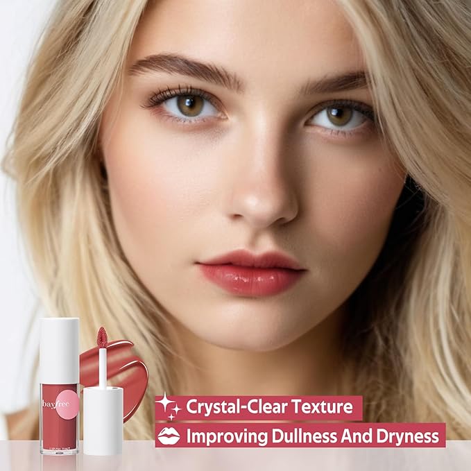 bayfree Hydrating Tinted Lip Oil, Korean Lip Gloss with High Shine & Pigmented Color, Lightweight Non-Sticky Formula for Dry Lips, Vitamin E Enriched for All-Day Moisturizing, Vegan & Cruelty-Free