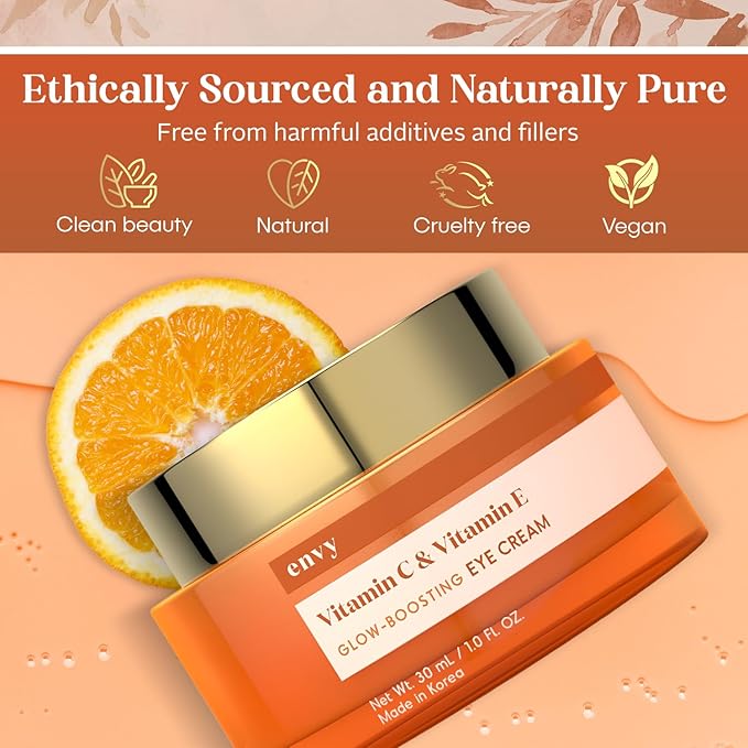 Envy Vitamin C & Vitamin E Under Eye Cream – Visibly Improves Dark Circles & Puffiness – Anti-Aging, Dermatologist Tested, Cruelty-Free Korean Skincare for All Skin Types – 1.01 oz