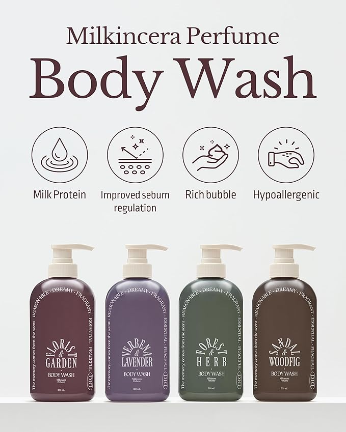 Milk in Cera Perfume Body Wash - Korean Moisturizing Body Cleanser for All Skin Types - Refreshing & Sweet Floral Scent - with Milk Protein and Ceramide, 16.9 fl.oz.